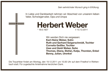 Traueranzeige von Herbert Weber von Pegnitz-Zeitung